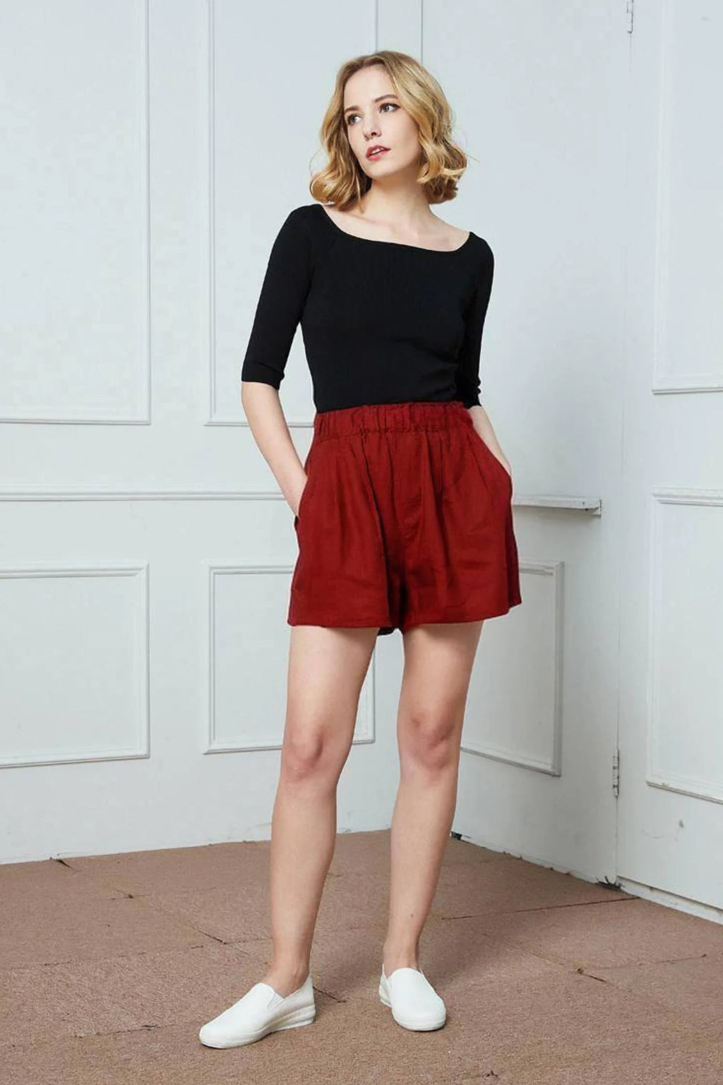 Anne - High-Waisted Linen Blend Shorts