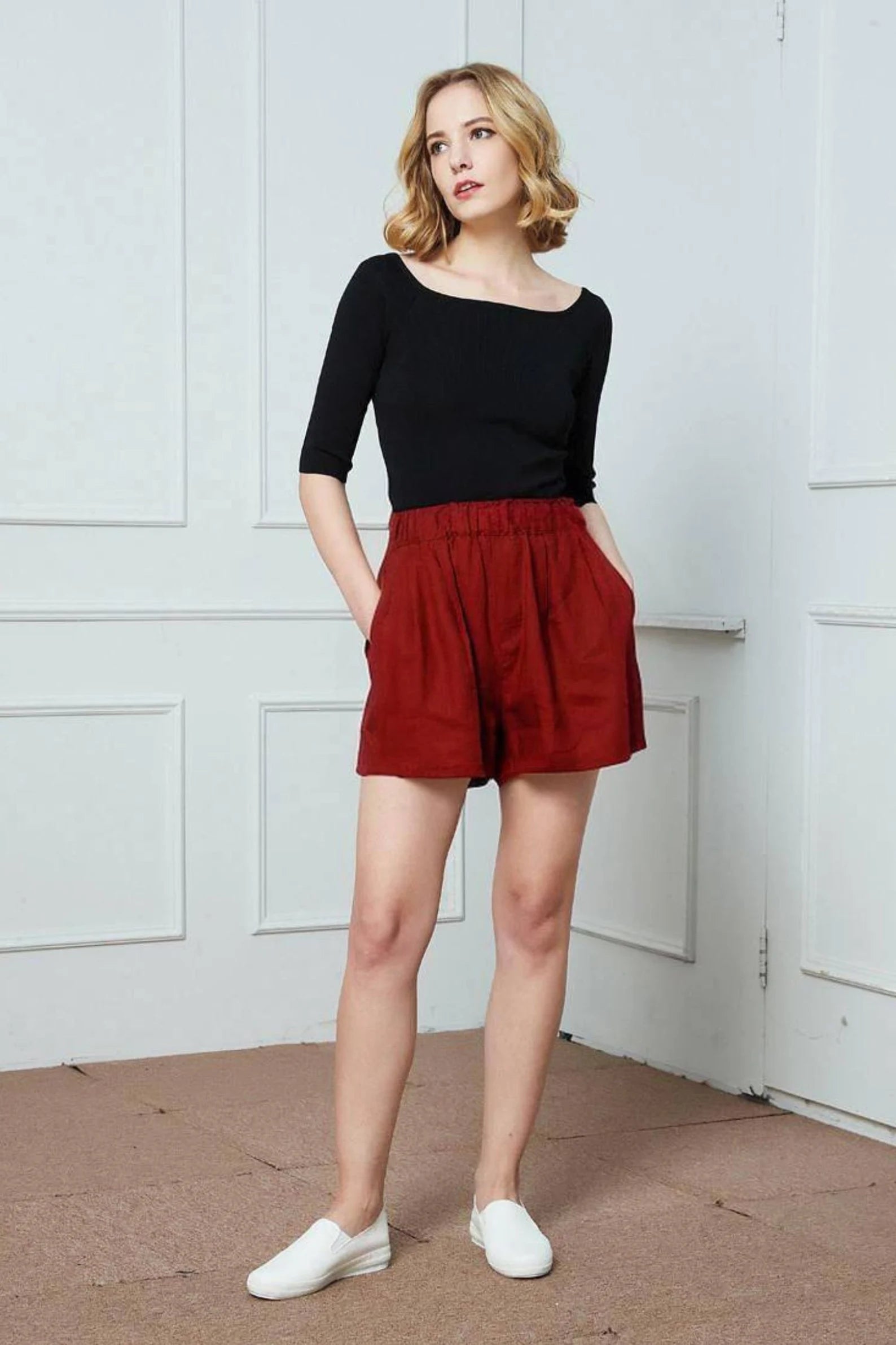 Anne - High-Waisted Linen Blend Shorts